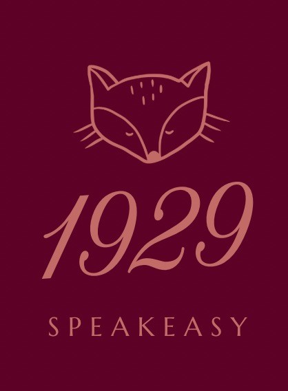 1929 Speakeasy logo, the back bar at Estelle's Oxford, featuring a fox line drawing and script lettering