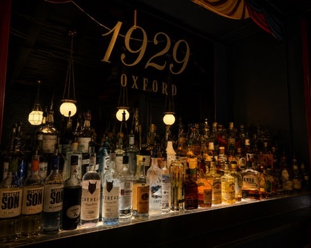 Bottles lining the shelf of the 1929 back bar